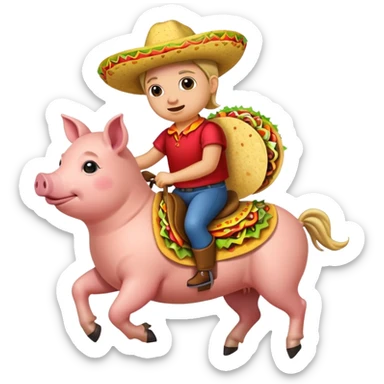 pig riding a horse with a taco sticker