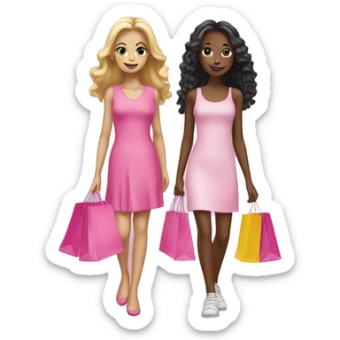 two girls shopping pink sticker