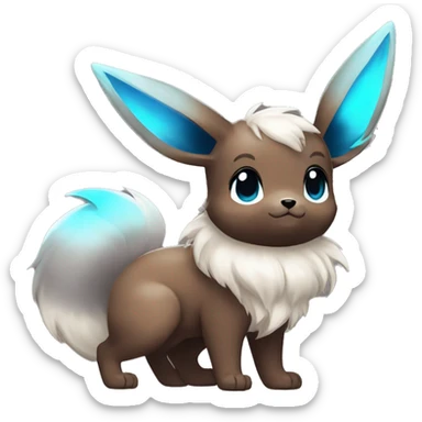 Kawaii Shiny Eevee with dark brown long emo hair covering her eyes Full Body sticker