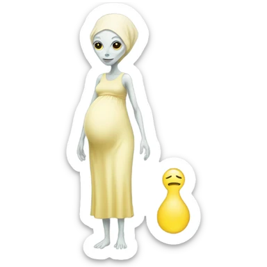 Pregnant white alien woman, full body in jellow  dress sticker