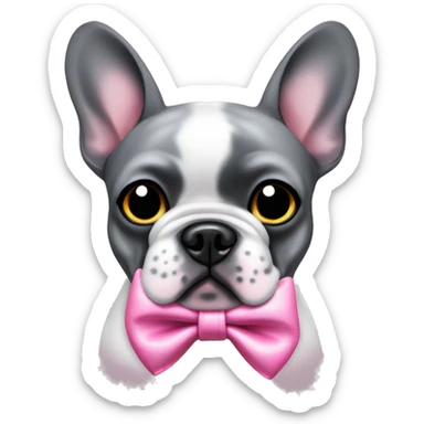 Grey and black speckled French bulldog pink bow sticker