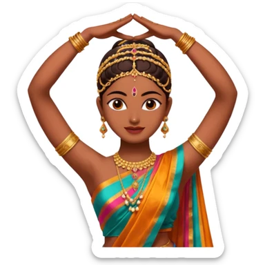 bharatanatyam dancer, hands above head, colorful sari sticker