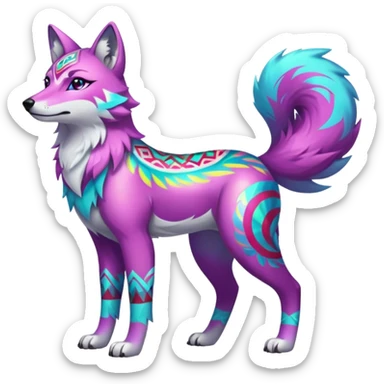 Colorful Shiny Fionbri-Falvie-sparkle-wolf-sona with tribal markings full body sticker