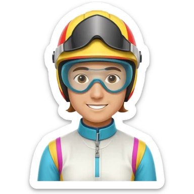 horse race jockey portrait, head and shoulders only, wearing colorful racing helmet and goggles, sporty uniform collar, confident smile, 3D cartoon, mobile game icon style, clean background, no text, no watermark
 sticker