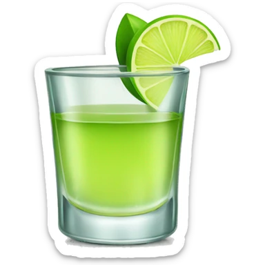 tequila shot with a single slice of green lemon sticker