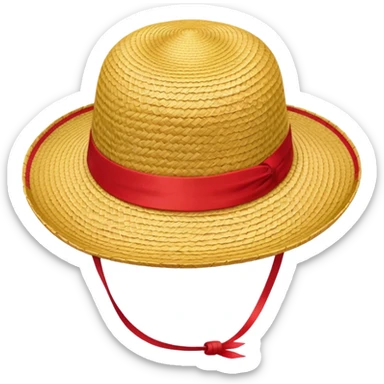 Luffy's iconic straw hat from One Piece, yellow straw hat with red ribbon band sticker