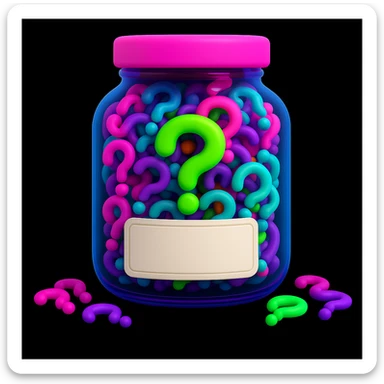 Add a blank label to the front of the jar, keep the neon question marks and 3D emoji style sticker