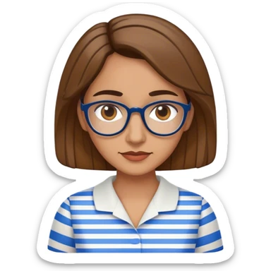 spanish, librarian, wearing a white top with blue stripes. sticker