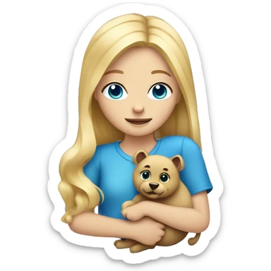 Blonde hair blue eyed girl holding an animal sticker