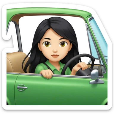 Long hair asian girl driving on her way in a green car  sticker