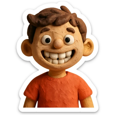 claymation style little boy smiling and showing teeth sticker