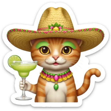cat with sombrero and margarita sticker