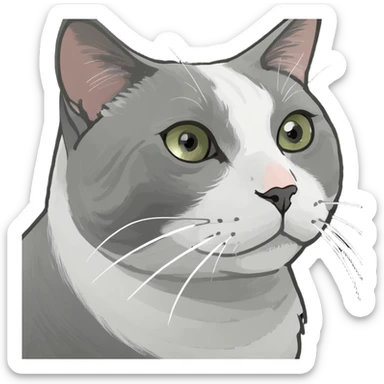 Grey and white cat knocking a cup of water over sticker