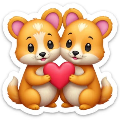 cute animals in love with hearts sticker
