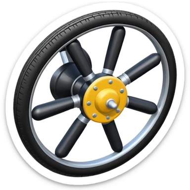 he aircraft's landing gear is one inflated, plump wheel with a strut, black in color, cartoon-style sticker