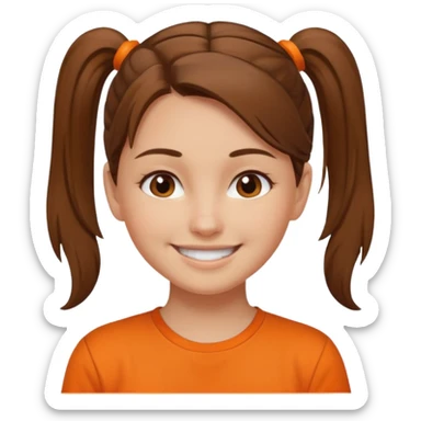 brown hair girl with ponytail and orange shirt older sticker