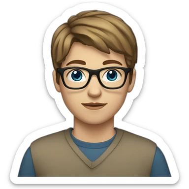 Teenager with brown short hair , transparent glasses, blue eyes sticker