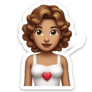 Woman with brown wavy hair , brown eyes , beauty mark like cindy crawford , dressed like cupid flying  sticker