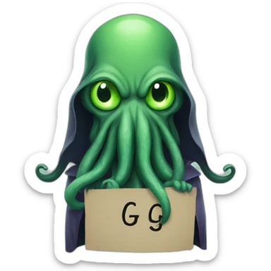 cthulhu with a beard holding a sign saying GG sticker