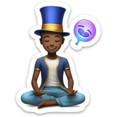 A happy kid meditating with a magician hat sticker