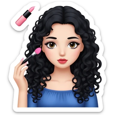 Girly, blush, mascara, lipgloss, long long curly black hair sticker