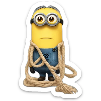 sad minion with a rope scarf sticker