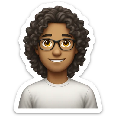 20 year old boy with long curly hair, Hispanic complexion , glasses and who smells sticker