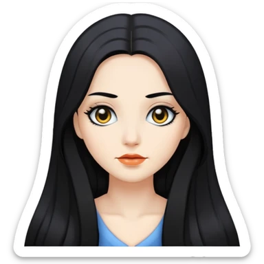 Tóc dài đen hai mái, mắt đen, da trắng sticker