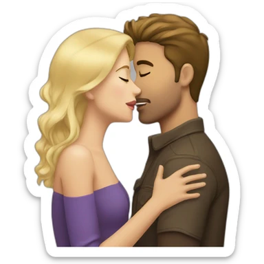 Blond woman kissing brunette man sticker