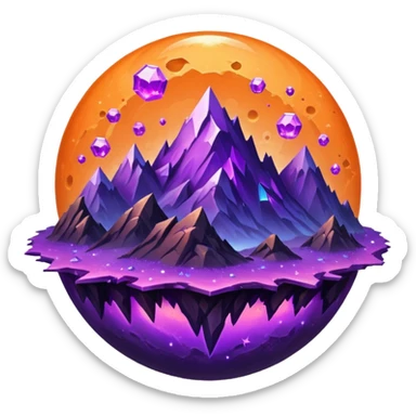 planet, crystal Planet, surface covered in glowing crystals mountains and dust sticker