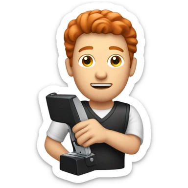 Stapler being used by red head man sticker