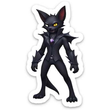  cool edgy anthro dark-shadow-themed animal vampiric bat-cat-hybrid Fakemon  with a collar full body sticker