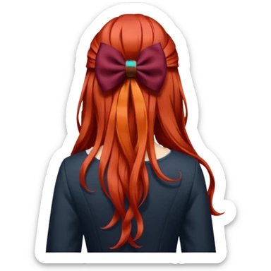 red long hairs with burgundy bow from the back sticker