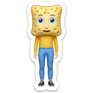 Make a kitchen yellow sponge have pants and blue eyes a yellow skinny nose sticker