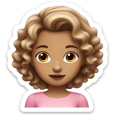 girl with wavy hair, eyes and hair brown and a pink dress coquette sticker