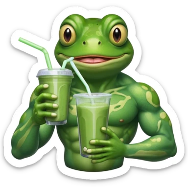 crazy muscular frog drinking protein shake sticker
