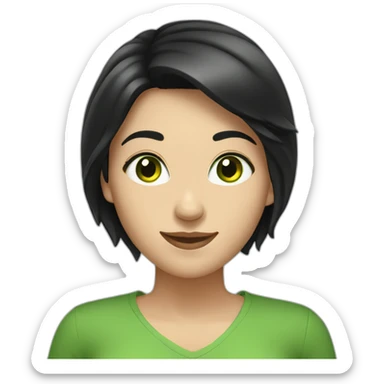 Caucasian woman with black hair and green eyes cheerful sticker