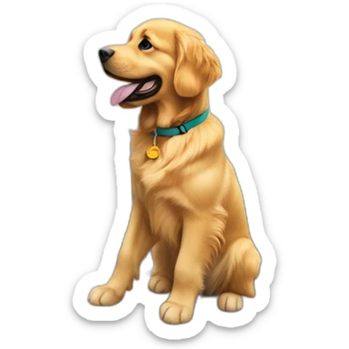 a golden retriever climbing on the pearl tower in shanghai sticker