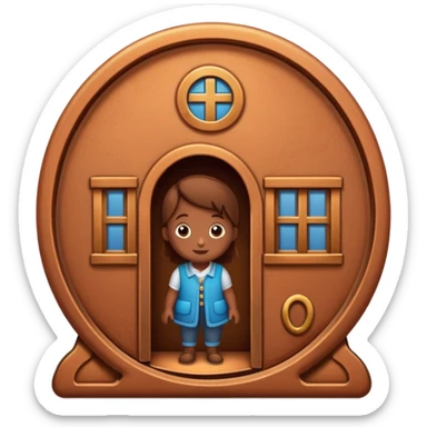 cross-section of a penny coin showing a cute character living inside, penny interior as a cozy home, tiny door and windows sticker