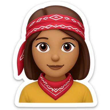 Create an image of a woman with a bandana and brown hair in the style of Apple emojis, with no background. The style should mimic the look of Apple emojis. sticker