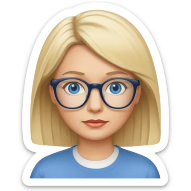 white woman about 50 blonde bobbed hair blue eyes glasses sticker