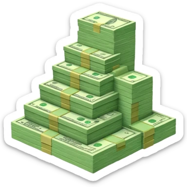 A three-level podium made entirely of stacked banknotes, rising from left to right with each step higher than the previous one. sticker