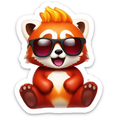 A red panda-shaped gummy bear with sunglasses engulfed in flames. sticker