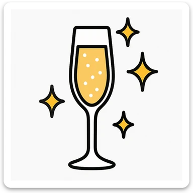 Add sparkles to the champagne glass in a simple and bold style, keeping the emoji style with a white background. sticker