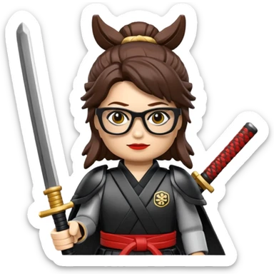 lego Samurai with glasses, Warrior in samurai armor, female, with katana sticker
