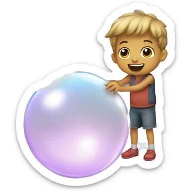 a child who rolls a large bubble sticker