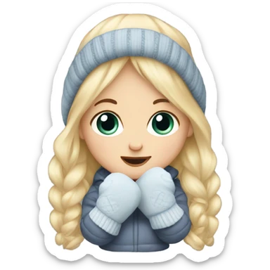 blonde baby wearing mittens sticker