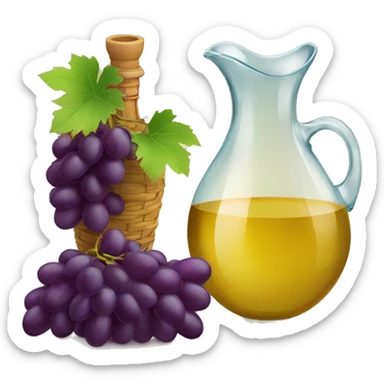 vintage carafe of wine with grape and glass sticker