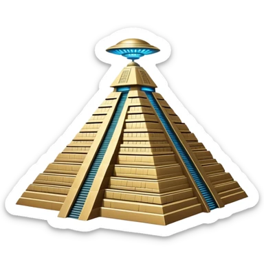 Annunaki alien spaceship, ziggurat-like structure, blending ancient Sumerian aesthetics with high-tech propulsion systems sticker