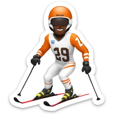 White skinned Skier skiing wearing a browns football Jersey sticker
